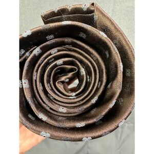 Ermenegildo Zegna Men's Brown Silk Tie With Geometric Pattern Made in Italy